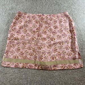 Anne Carson Pink Silk Skirt Size 16 Fan Print Green‎ Trim Mini skirt